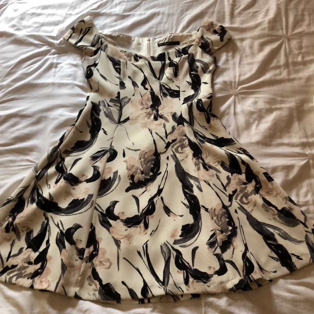 Zara Basic beige, blush and black printed dress